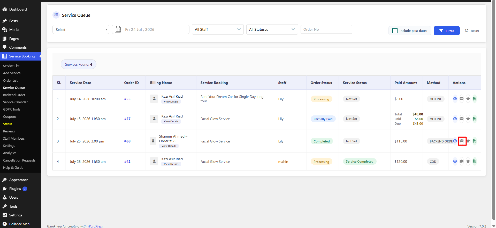 Backend order creation form for manual bookings