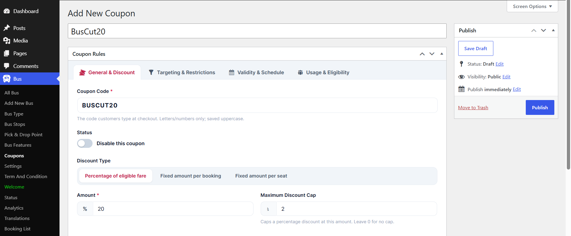 Add New Coupon: General & Discount tab