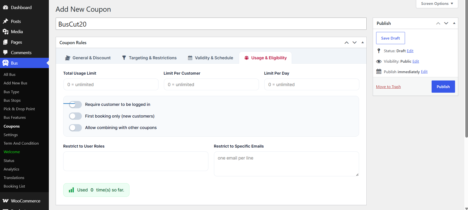 Coupon Validity & Schedule tab