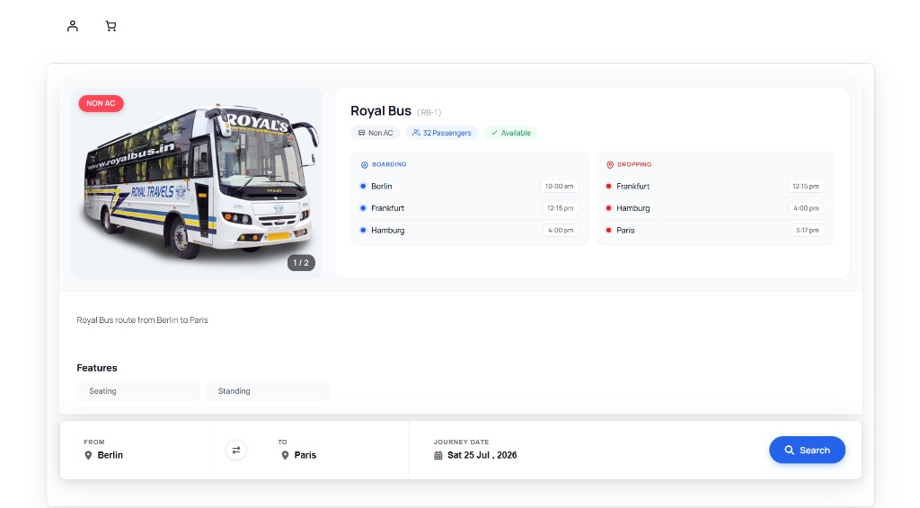 Frontend bus details and search form