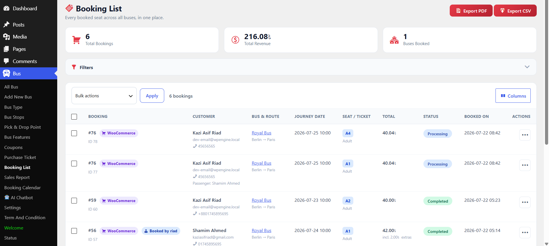 Sales Report with filters, summary cards, and data table