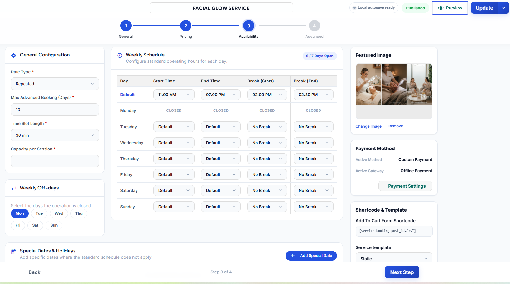 Add Service wizard step 2: Pricing settings