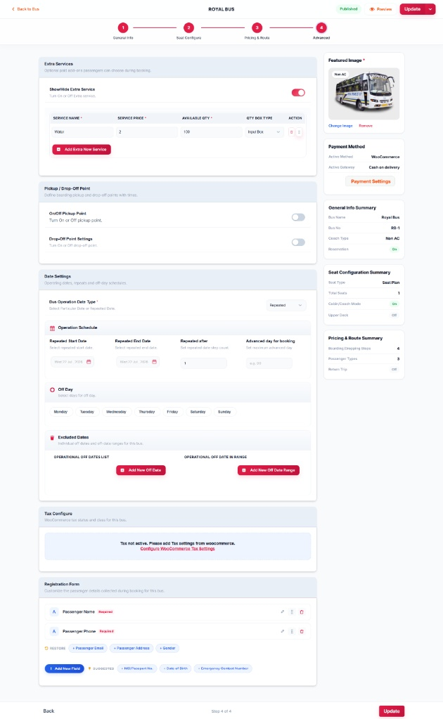 Add New Bus step 4: Advanced settings
