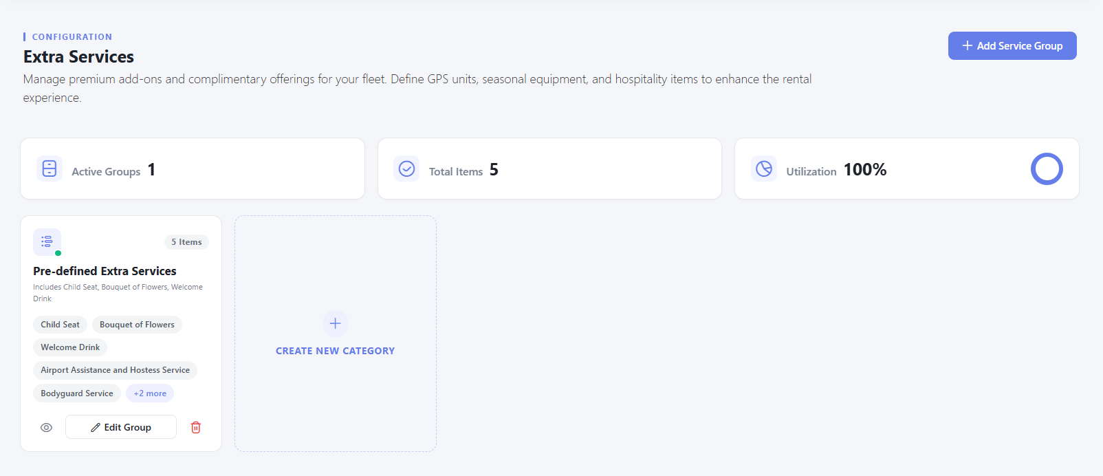 Extra Services dashboard