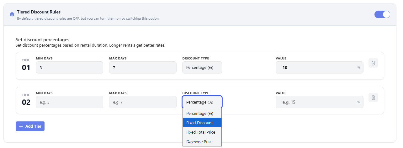 Tiered Discount Rules with two tiers configured