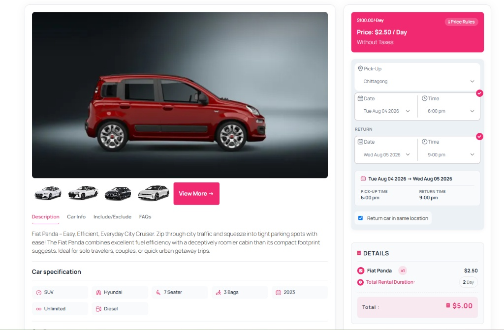 Booking example using Tier 03 (fixed total price)