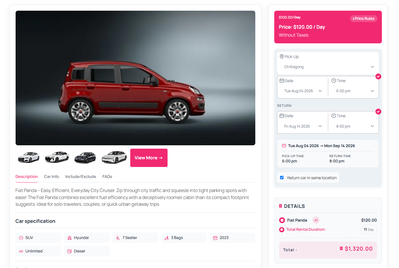 Booking example using Tier 04 (day-wise price)