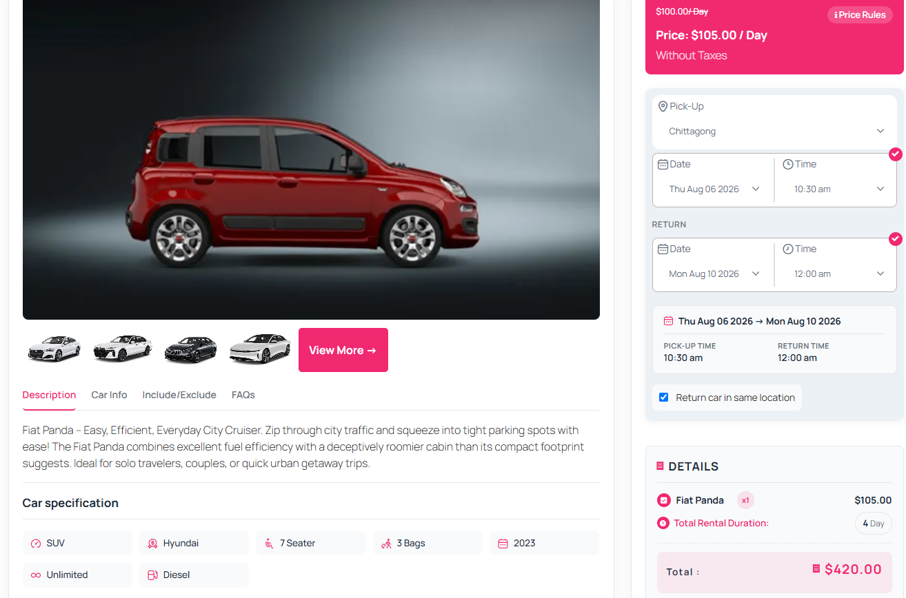 Booking example using Day-wise Pricing