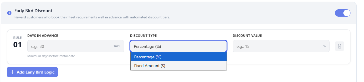 Early Bird Discount configuration