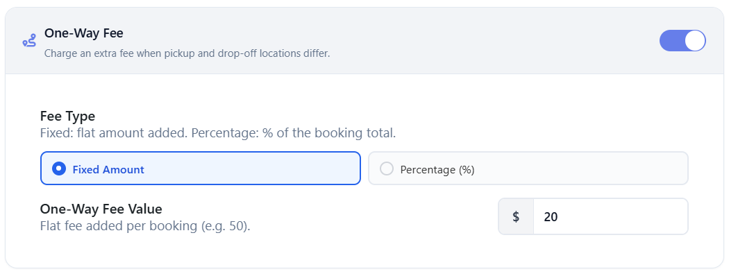 One-Way Fee configuration