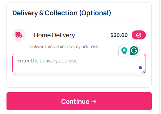 Home Delivery option selected on the frontend