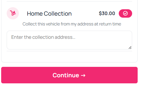 Home Collection option selected on the frontend