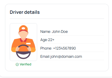Driver details card shown on the frontend