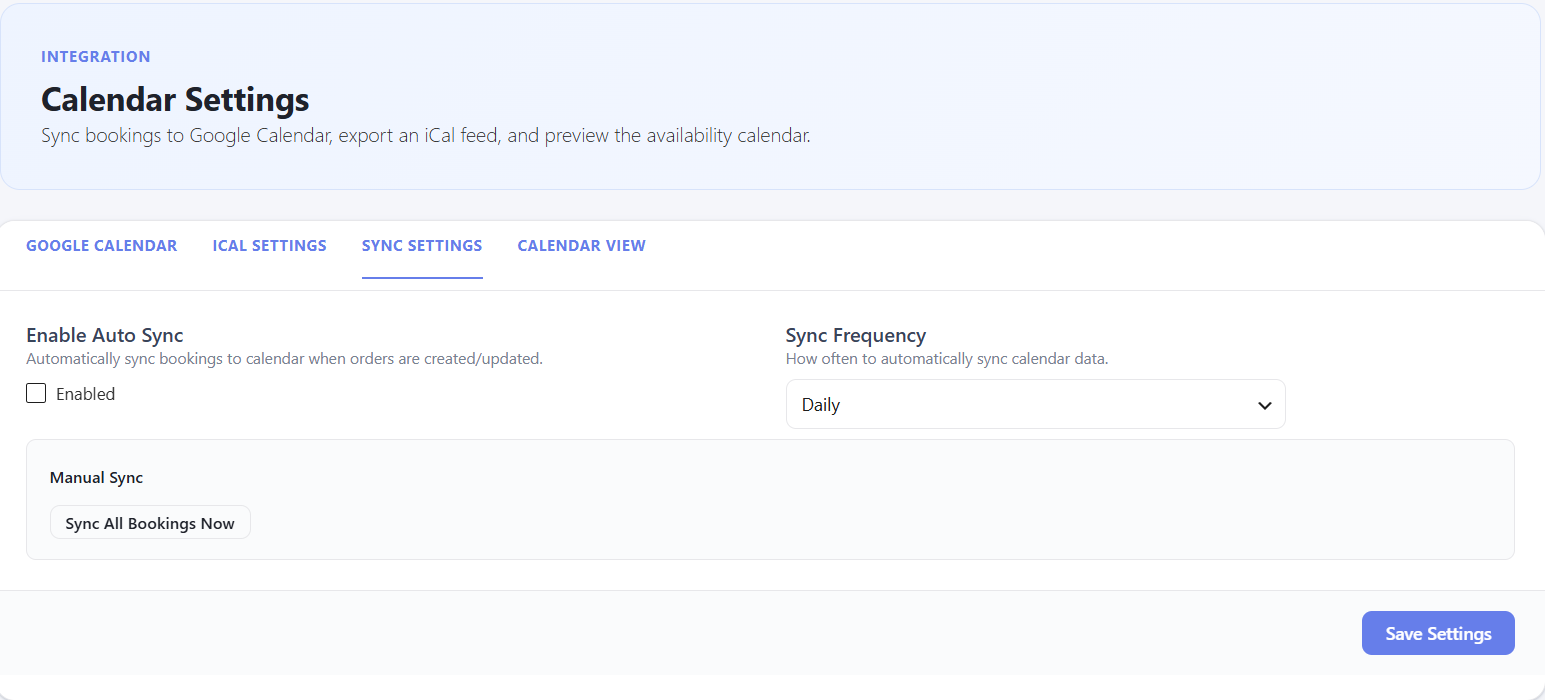 Sync Settings for calendar automation