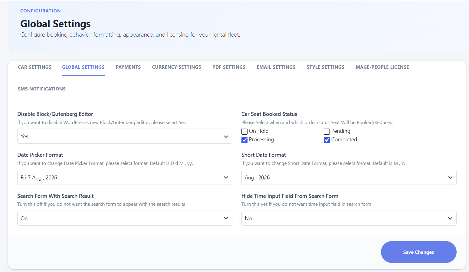 Global Settings tab