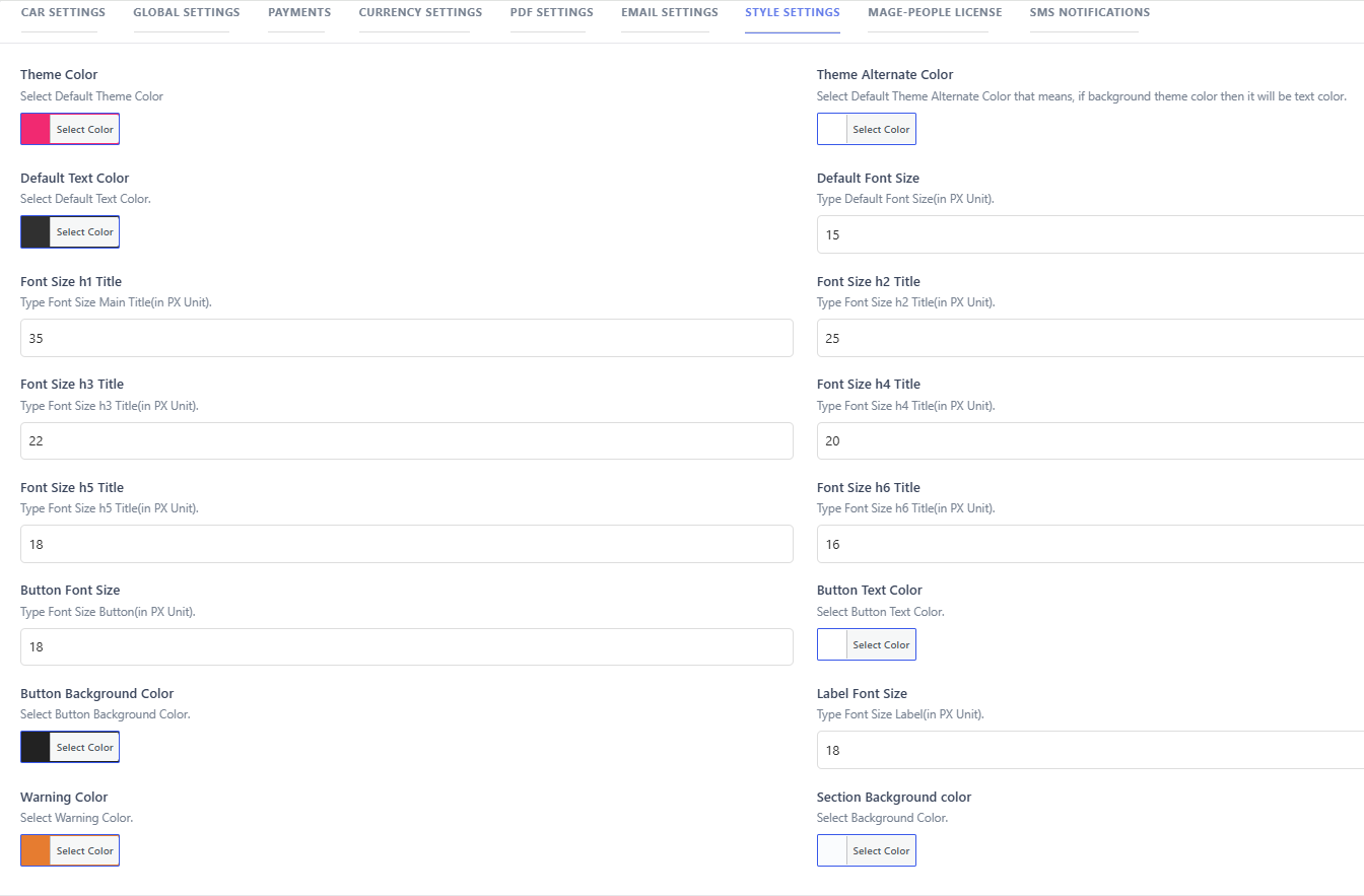 Style Settings tab